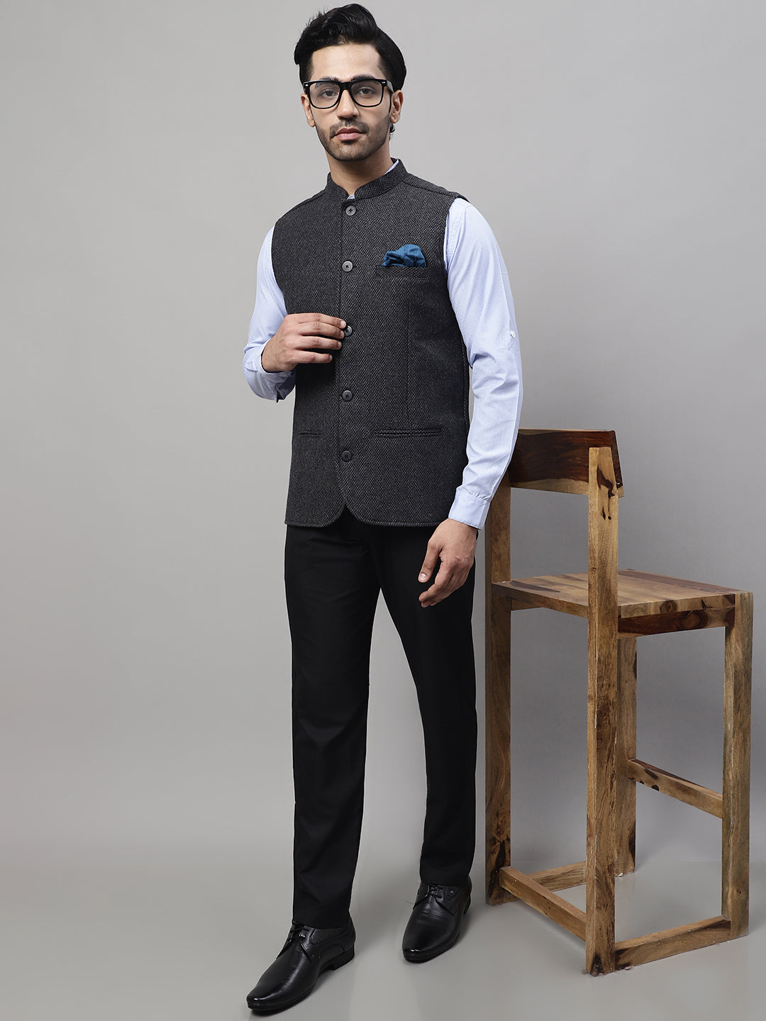 Even Apparels Men's Grey Pure Wool Nehru Jacket | Grocsy