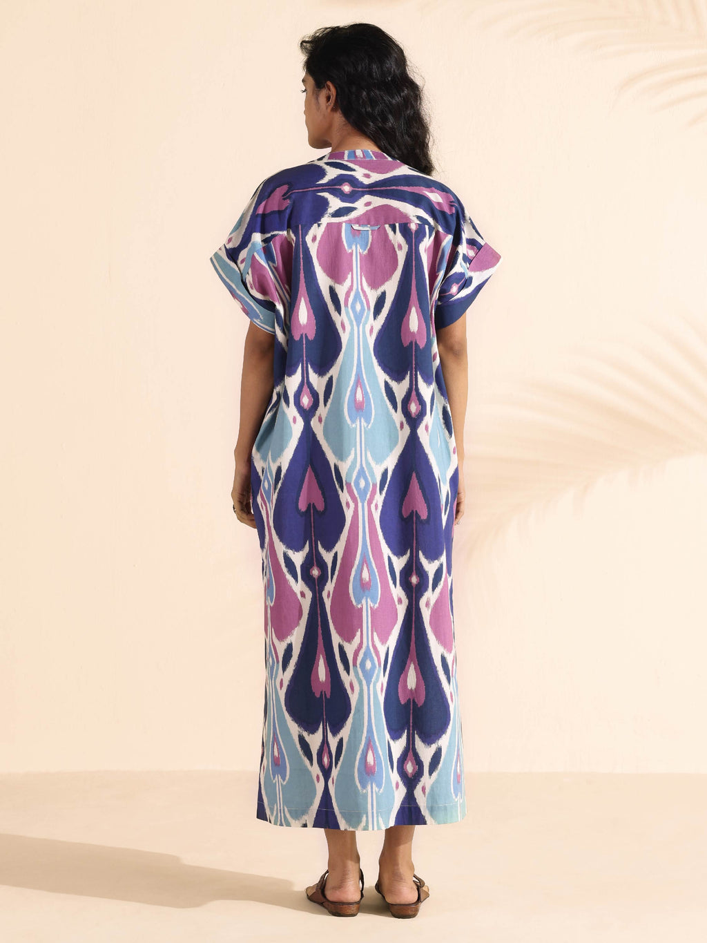 trueBrowns Blue Cotton Ikat Oversized Dress | Grocsy