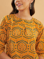 InWeave Women's Haldi Yellow Mughal Kalamkari Top | Grocsy