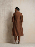 trueBrowns Brown Silk Slit Kurta Set | Grocsy