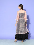InWeave Women's Black Strappy Kurta Set With Peach Organza Cape | Grocsy