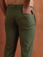 trueBrowns Men's Olive Green Cotton Twill Pants | Grocsy
