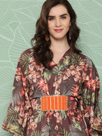 Ahalyaa Women Floral Printed Flared Sleeves Gotta Patti Crepe Kaftan Kurta | Grocsy