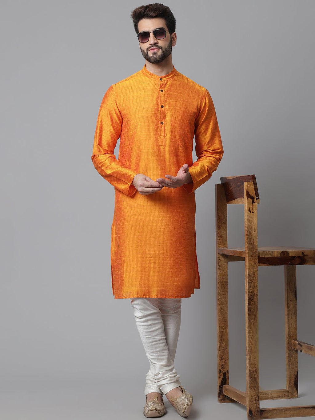 Even Apparels Orange Solid Kurta With Band Collar | Grocsy