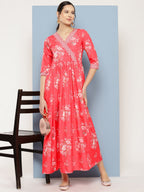 Ahalyaa Floral Printed Pleated Maxi Empire Ethnic Dress | Grocsy