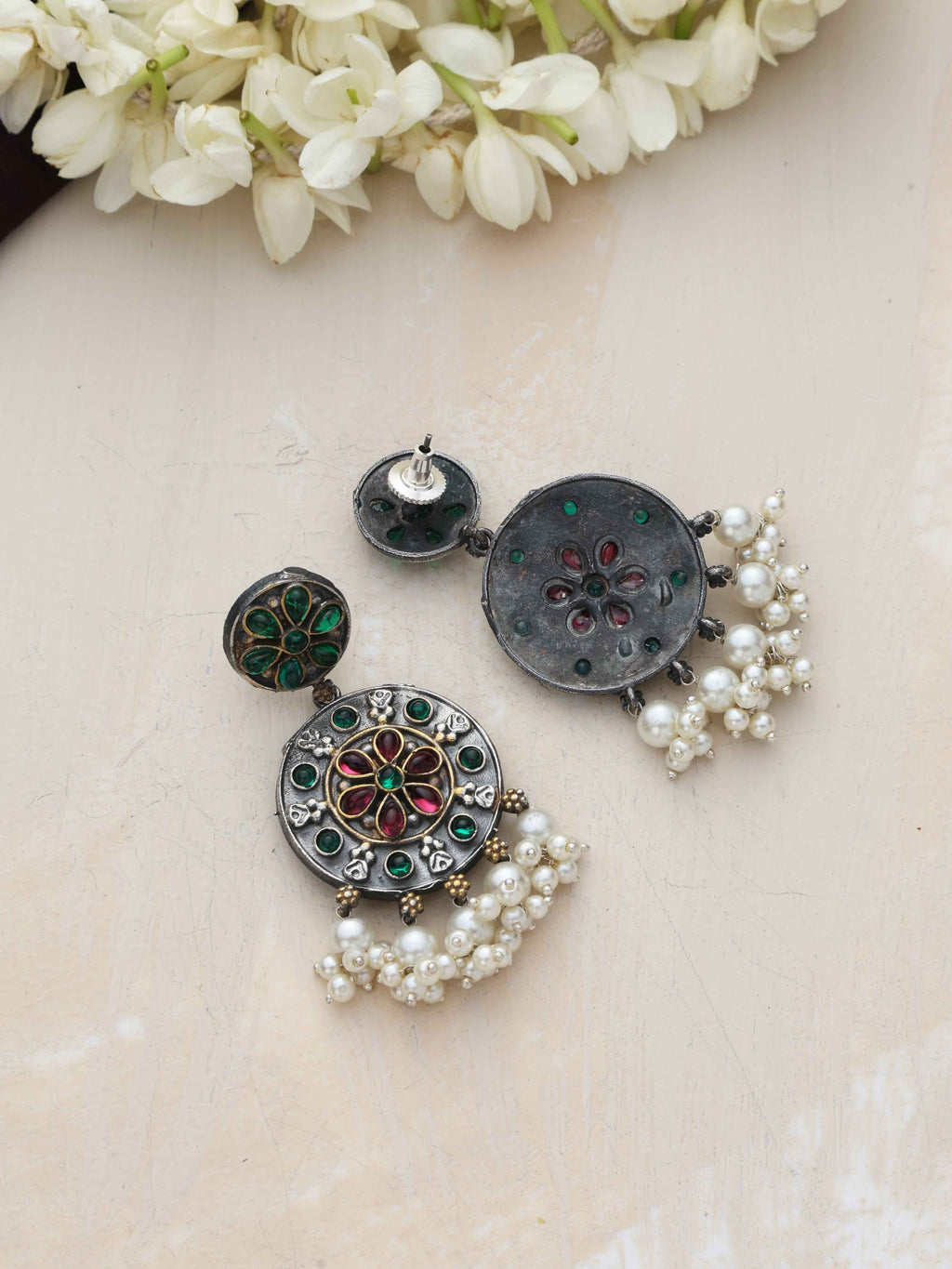 trueBrowns Silver Gold Tone Circular Stone Earrings | Grocsy