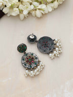 trueBrowns Silver Gold Tone Circular Stone Earrings | Grocsy