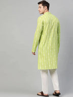Fabmade Lime Green And White Printed Straight Kurta Pyjama | Grocsy