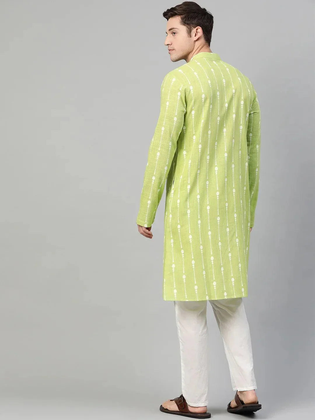 Fabmade Lime Green And White Printed Straight Kurta Pyjama | Grocsy