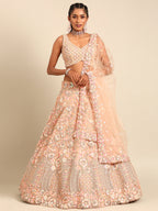House of Panchhi Peach Net Multi Sequins with heavy Zarkan embroidery Lehenga choli & Dupatta | Grocsy