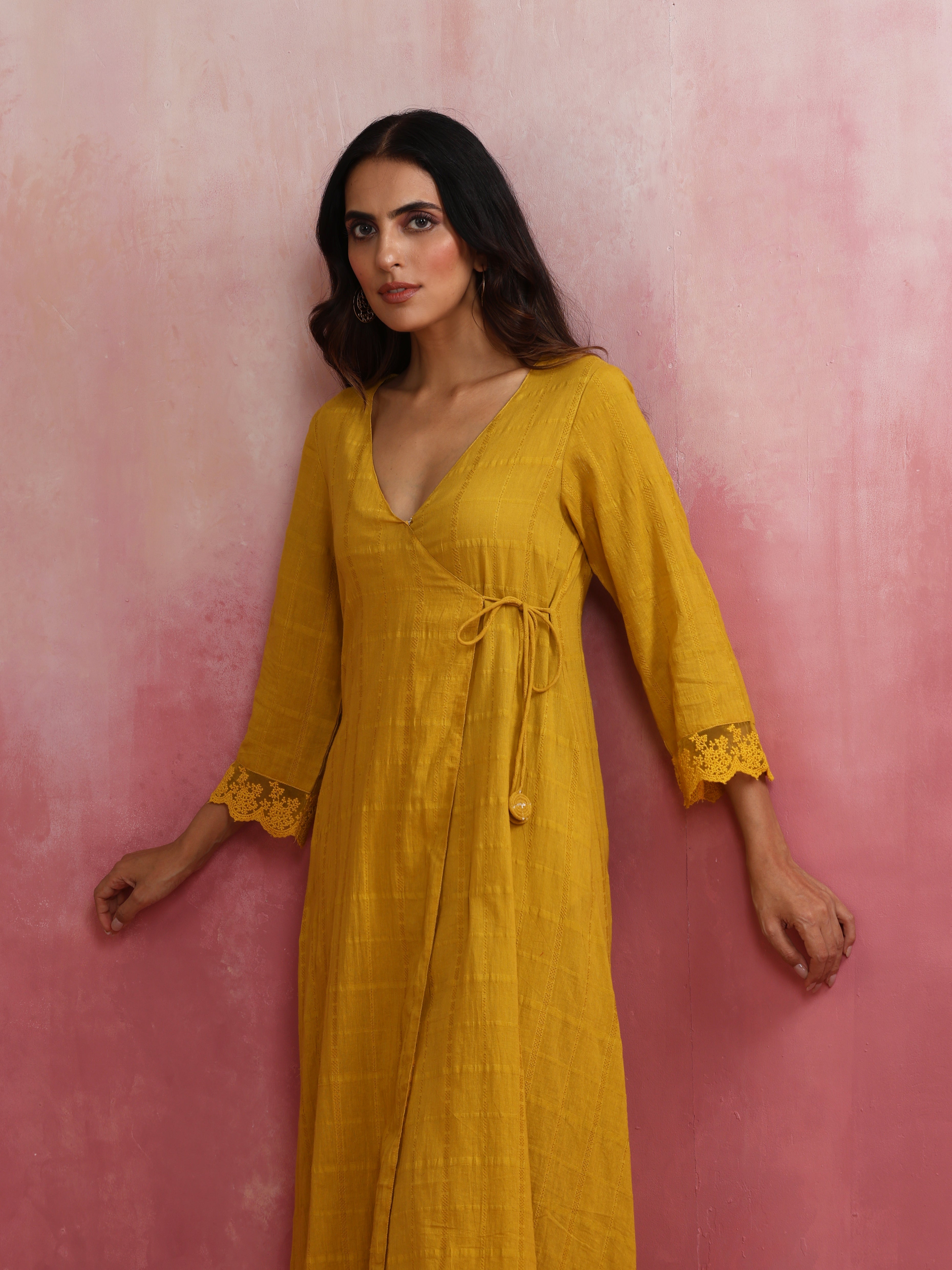 trueBrowns Mustard Cotton Dobby Kurta Set | Grocsy