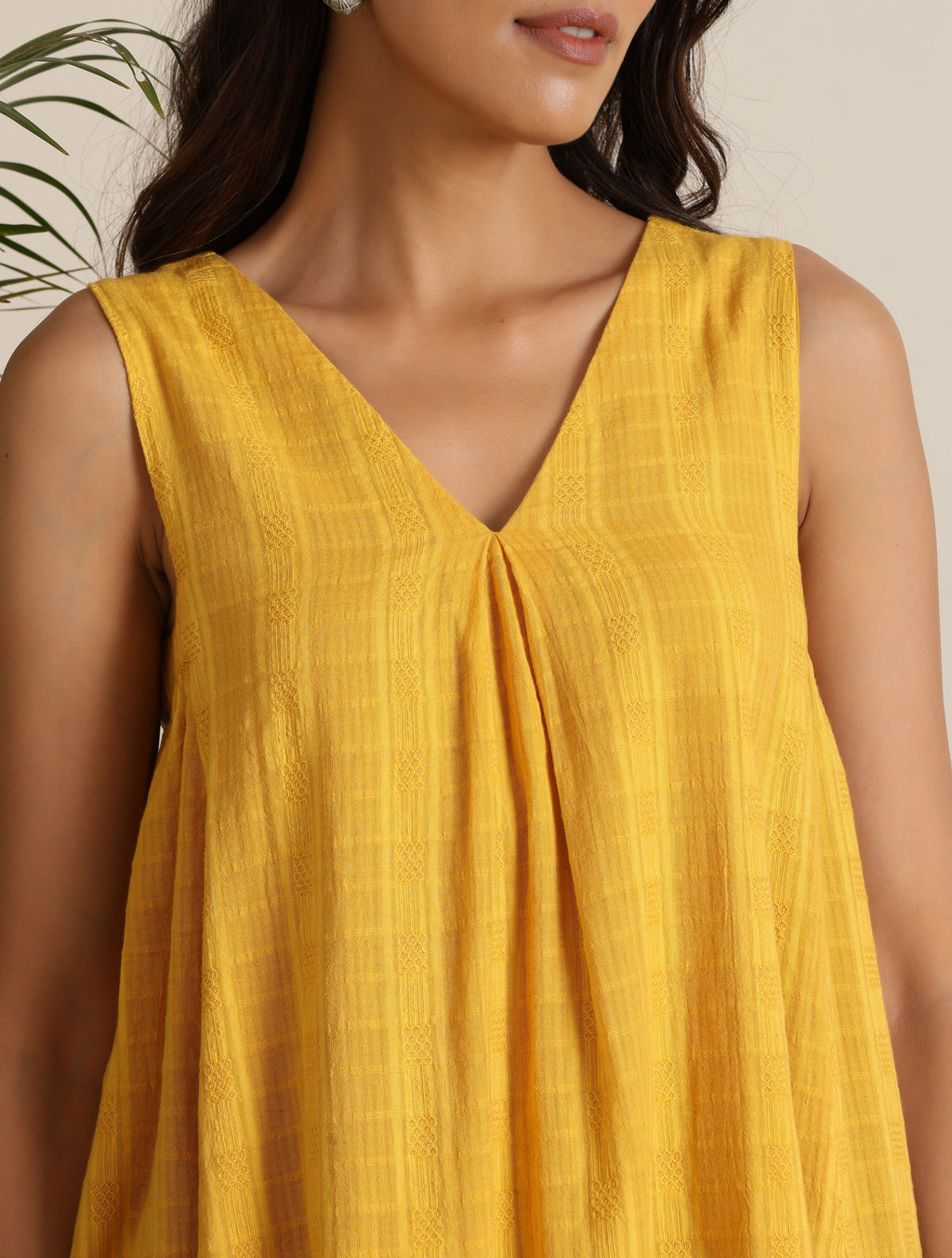 trueBrowns Mustard Cotton Dobby Sleeveless Co-ord Set | Grocsy