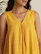 trueBrowns Mustard Cotton Dobby Sleeveless Co-ord Set | Grocsy