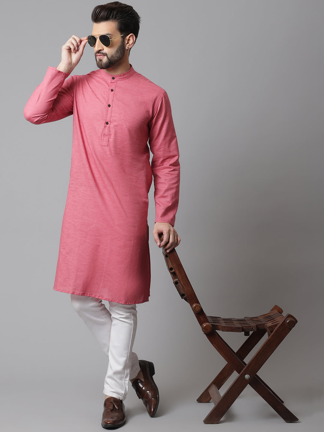 Even Apparels Rust Pure Cotton Kurta With Band Collar | Grocsy
