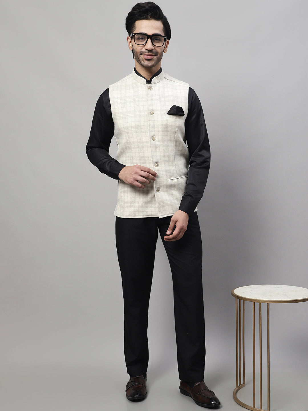 Even Apparels Men's Cream Pure Wool Nehru Jacket | Grocsy