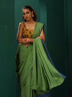trueBrowns Green Muslin Silk Ready to Wear Saree | Grocsy