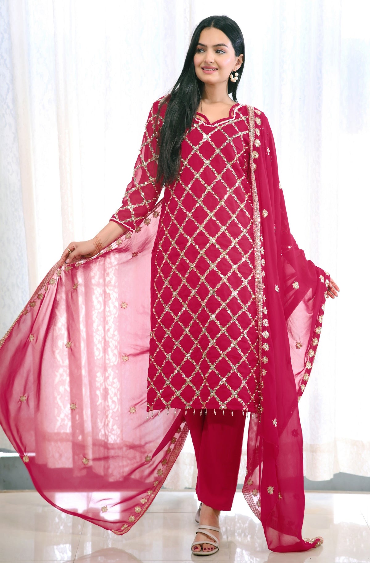 Teeya Creation Rani Color Faux Georgette Silk Heavy Embroidery Work Fully Stitched Salwar Suit | Grocsy