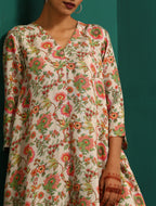 trueBrowns Off white Floral Jaal Muslin Silk Printed High Low Co-ord Set | Grocsy