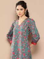 Ahalyaa Women Floral Printed Regular Gotta Patti Kurta with Trousers | Grocsy