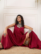 InWeave Maroon Round Sleeveless Jumpsuit | Grocsy