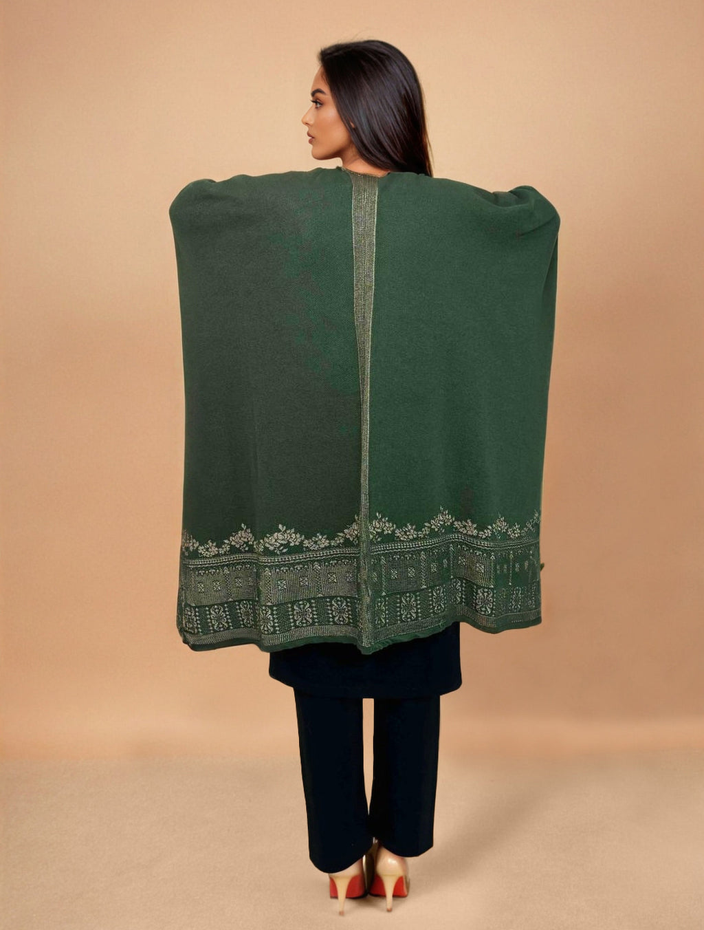 trueBrowns Green Woollen Kaftan Cape | Grocsy