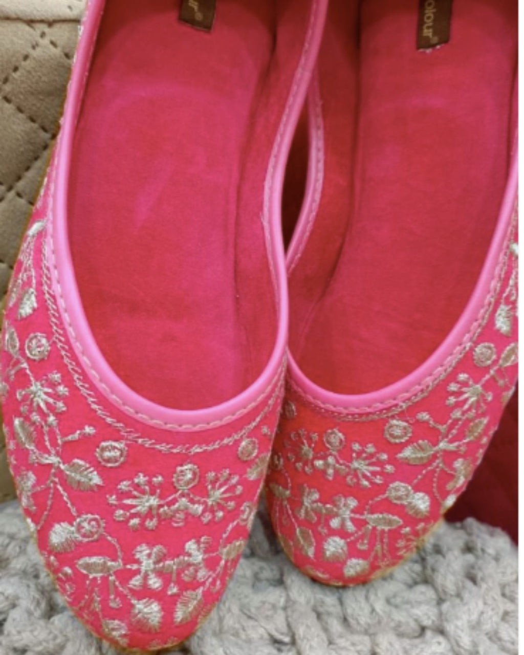 Desi Colour Women Indian Ethnic Footwear-Cushioned Pink Emb | Grocsy