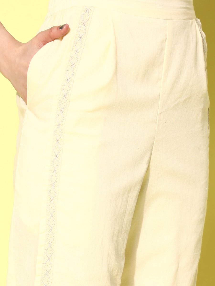 Ahalyaa Beige Floral Lace Insert Dhoti Pants | Grocsy