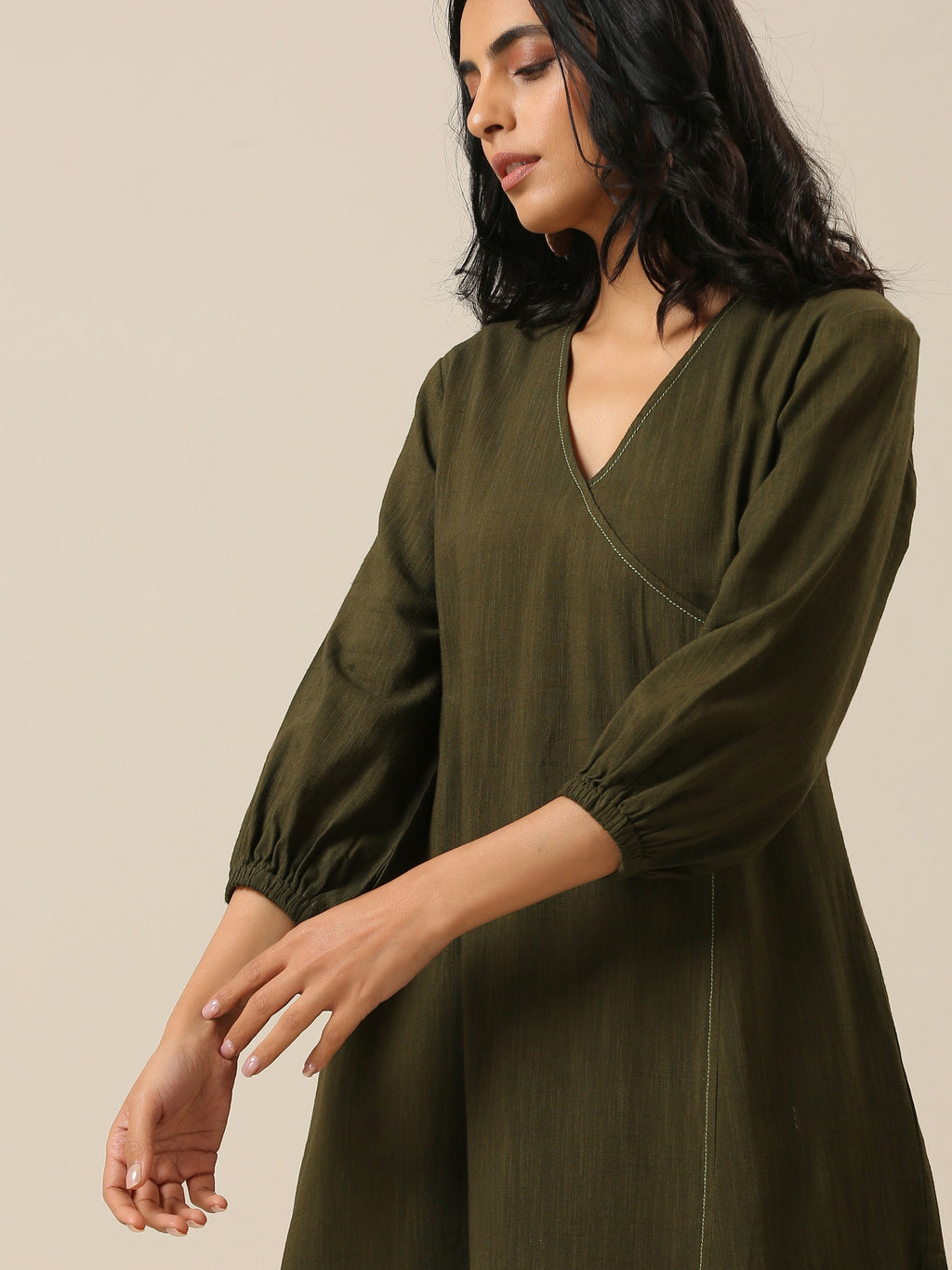 trueBrowns Olive Green Slub Texture Kurta Pant Set | Grocsy