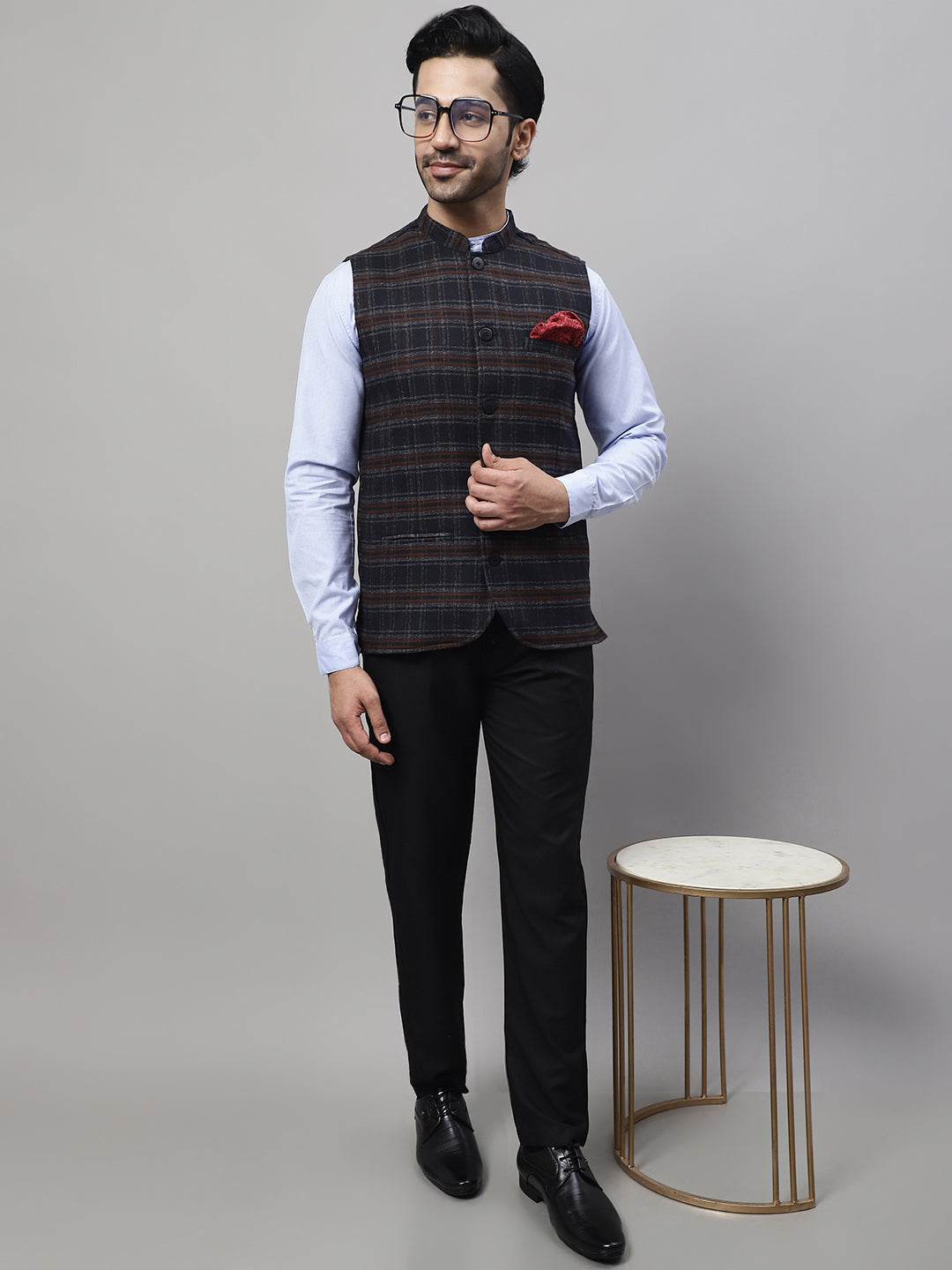 Even Apparels Men's Black Nehru Jacket With Welt Pockets | Grocsy