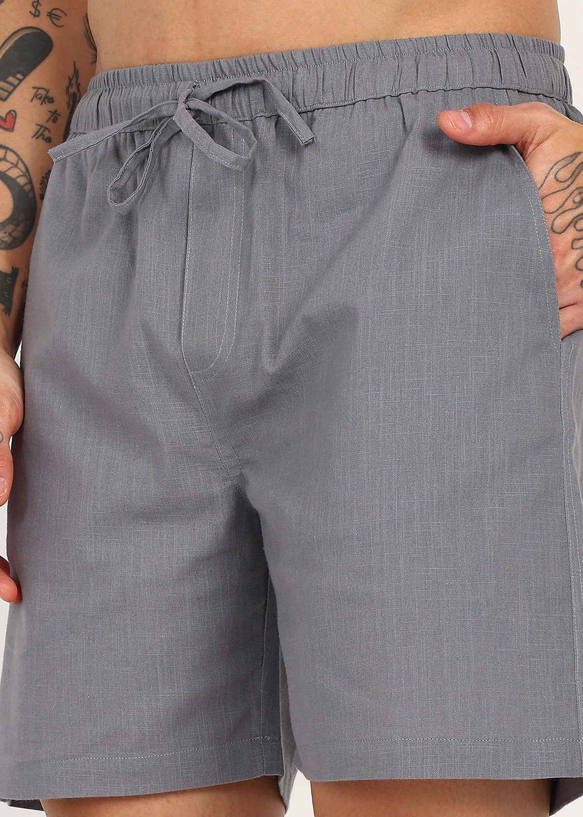Fabmade Slate Drift Linen Pyjama Shorts | Grocsy