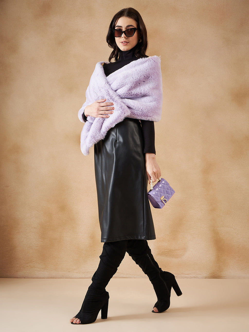 InWeave Women's Mauve Fur Cape | Grocsy