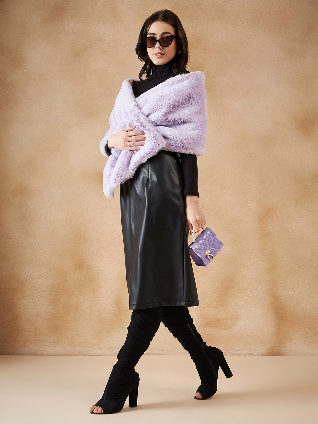 InWeave Women's Mauve Fur Cape | Grocsy