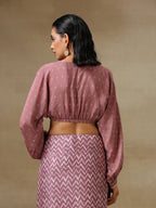 trueBrowns Dark Mauve Bandhani Printed Silk Elasticated Blouse | Grocsy