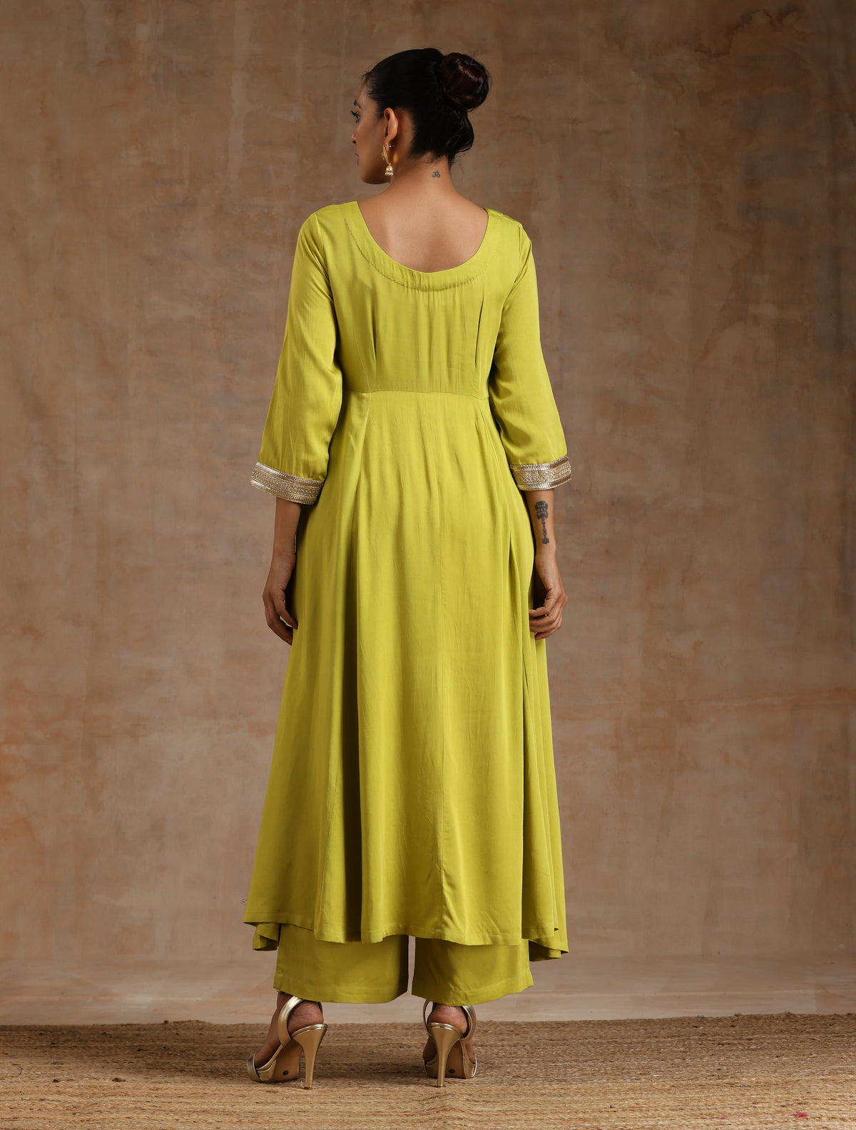trueBrowns Lime Modal Satin Anarkali Set | Grocsy