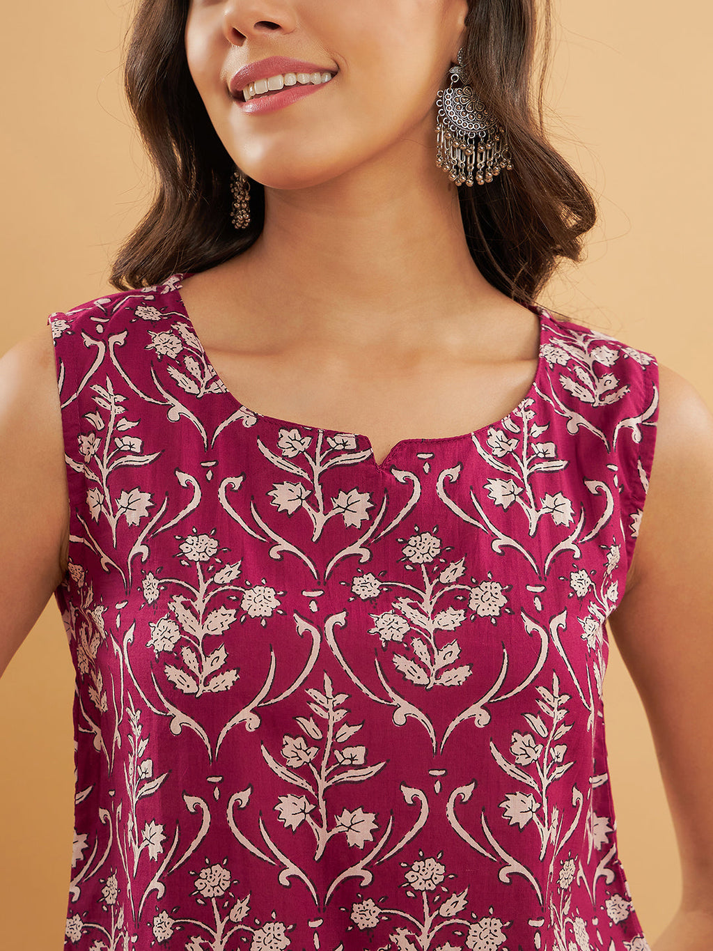 InWeave Wine Cream Floral Print W/U Top | Grocsy
