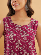 InWeave Wine Cream Floral Print W/U Top | Grocsy