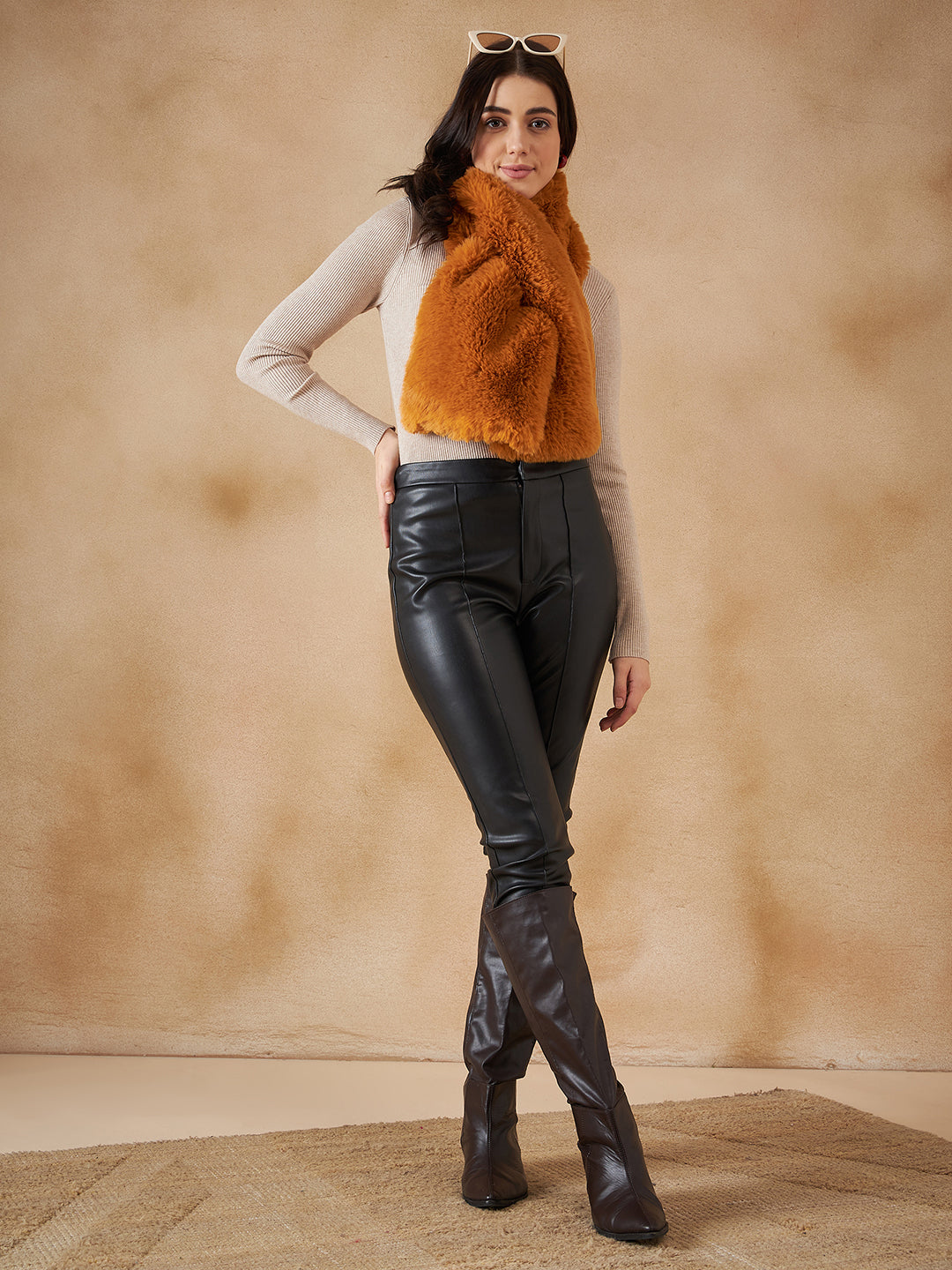 InWeave Women's Carrot Orange Faux Fur Neck Warmer | Grocsy
