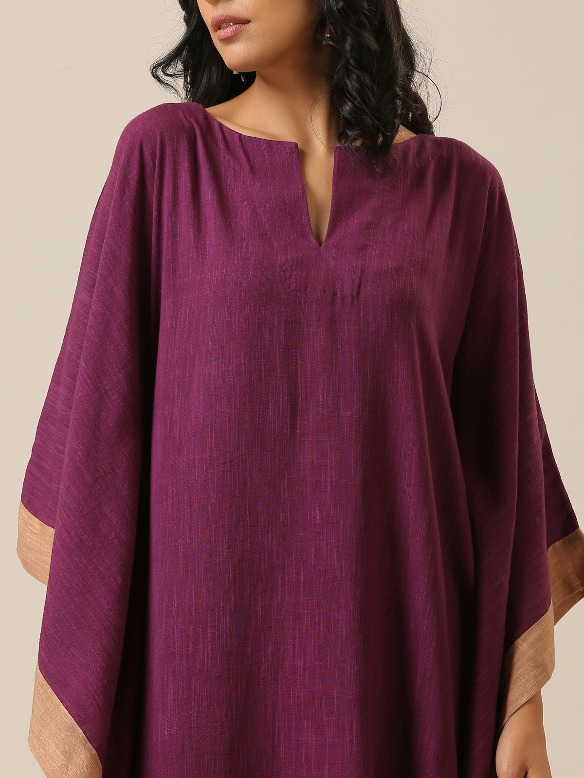 trueBrowns Plum Purple Slub Texture High Low Kaftan Pant Set | Grocsy