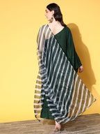 InWeave Women's Green Mirror Work One Shoulder Kurta Set With Dupatta | Grocsy