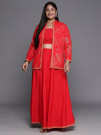 Ahalyaa Plus Size Ethnic Top & Skirt with Shrug | Grocsy