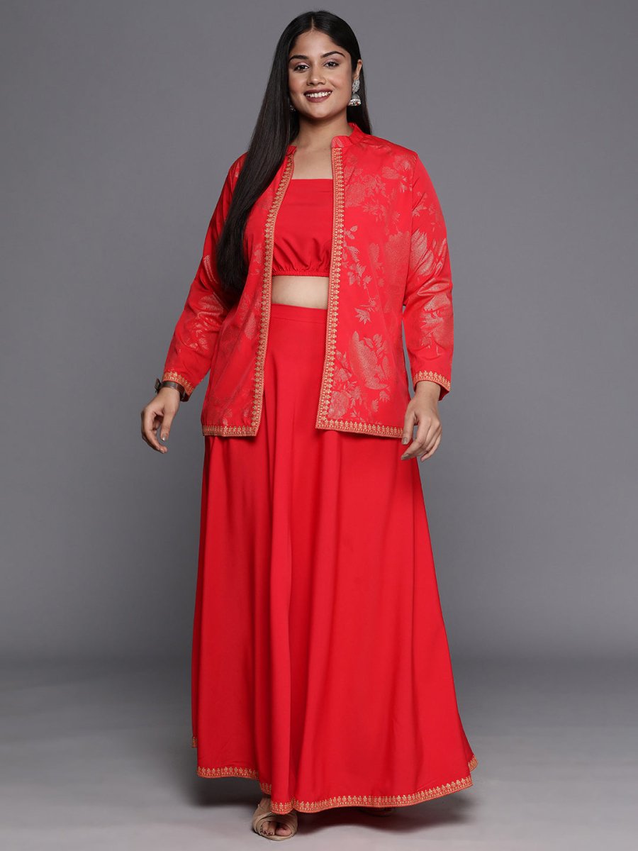 Ahalyaa Plus Size Ethnic Top & Skirt with Shrug | Grocsy