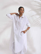 trueBrowns White Cotton Schiffli Shirt Kurta Set | Grocsy