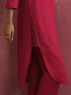 trueBrowns Magenta Cotton Dobby Kurta Set | Grocsy