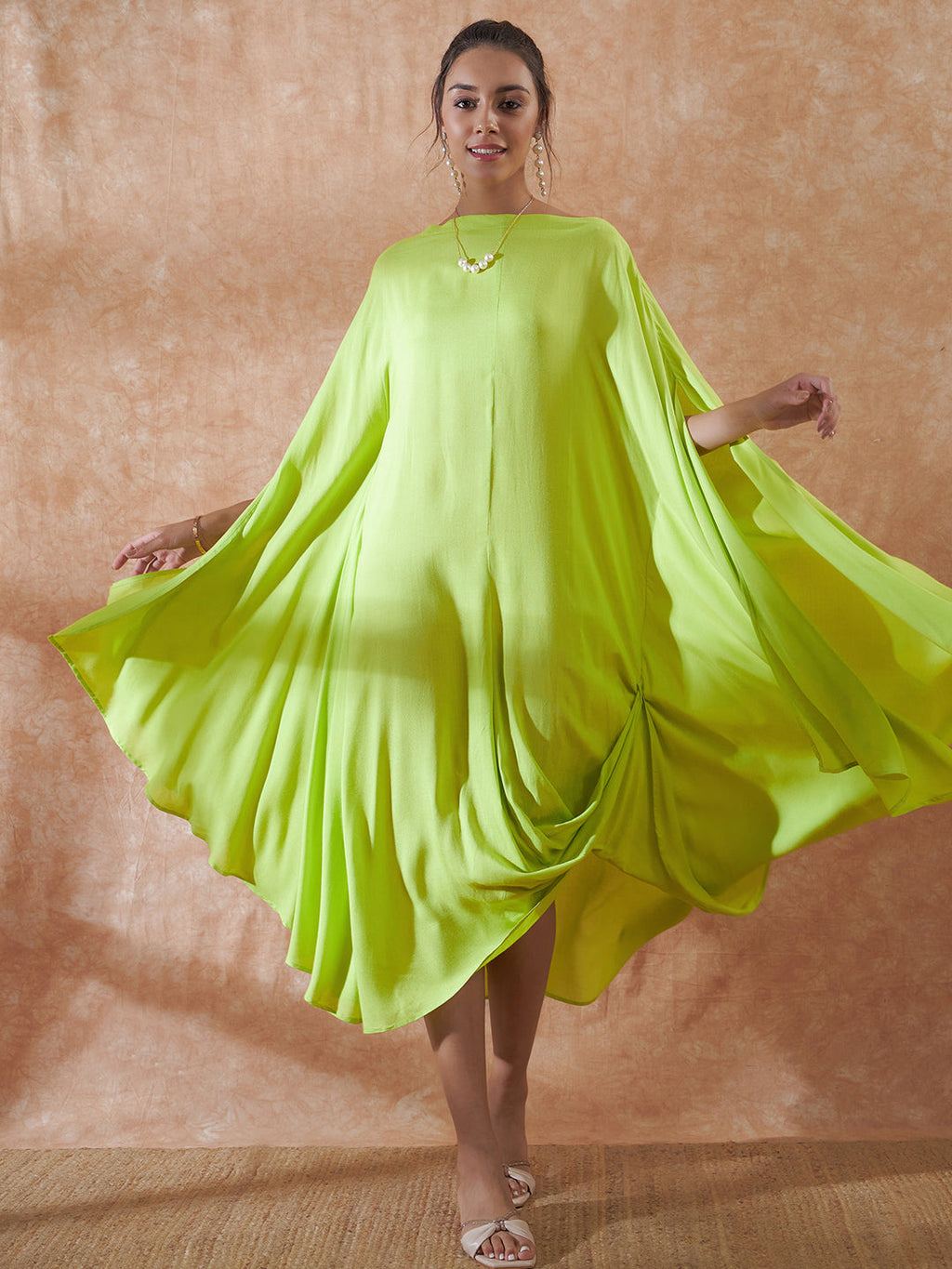 InWeave Lime Green Rayon Cowel Style Kaftan | Grocsy
