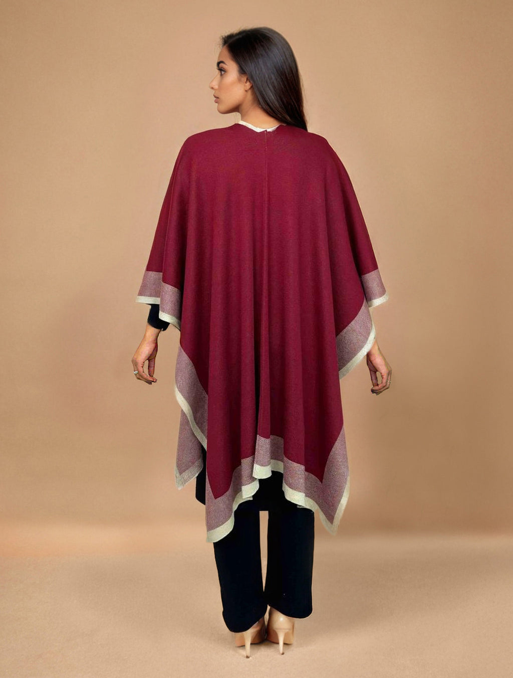 trueBrowns Maroon Woollen Kaftan Cape | Grocsy