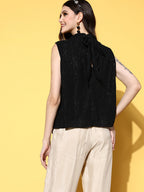 InWeave Women's Black Lurex Tie Up Top | Grocsy