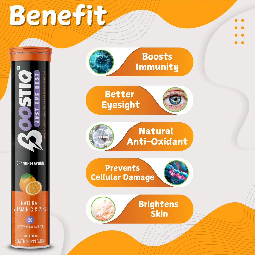 BOOSTIQ Vitamin C & Zinc Effervescent Tablets - Orange Flavour | Grocsy