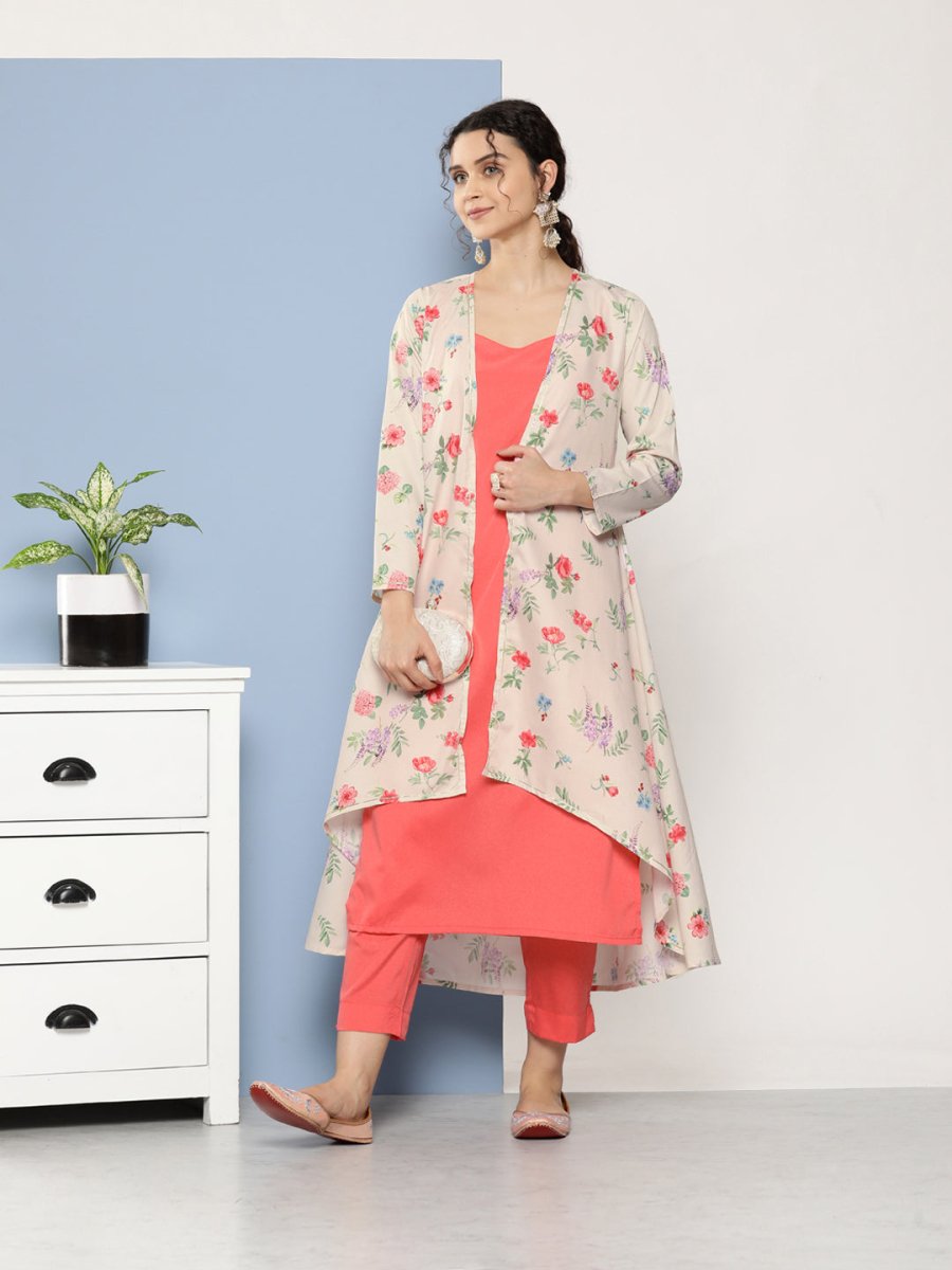 Ahalyaa Women Pink Floral Gotta Patti Kurta with Trousers | Grocsy