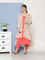 Ahalyaa Women Pink Floral Gotta Patti Kurta with Trousers | Grocsy