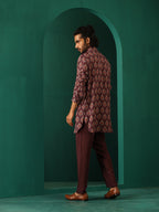 trueBrowns Men's Deep Purple Paan Muslin Silk Printed Co-ord Set | Grocsy